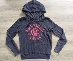 American Eagle Y2K Women's Blue Pink Pull Over Hoodie Sweater Size Small Logo thumbnail 1
