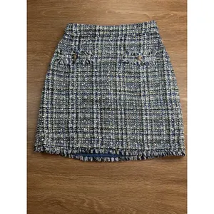 Ann Taylor Tweed Skirt Women 2 Blue Green Boucle A-Line Mini Fringe Pockets thumbnail 3