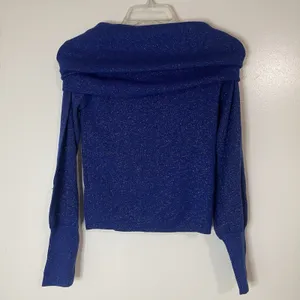 Anthropologie Sensual Off-the-Shoulder blue shimmer wool Sweater small thumbnail 6