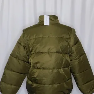 NWT!! WEWOREWHAT Zip Off Sleeve Nylon Puffer Jacket Military Olive Medium thumbnail 9
