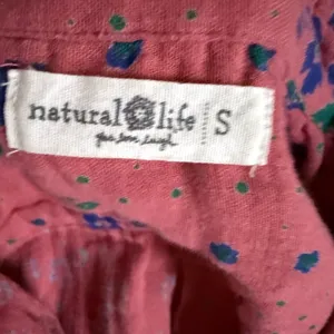 NATURAL LIFE Pink Floral Button-Front Long Sleeve Dress Cotton Oversized Pockets thumbnail 5