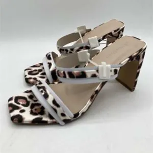 The Drop Leopard Avery Square Toe Two Strap High Heeled Sandal Size 8.5 Brown thumbnail 4