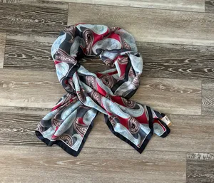 NWT Beautiful Paisley Print Long Scarf Wrap Sarong Blues Burgundy Print thumbnail 8