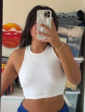 SheIn White Ribbed Tank  thumbnail 1