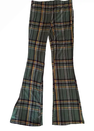 Full Circle Trends Green Plaid Flared Pants thumbnail 1