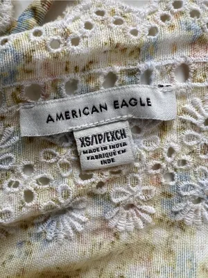 American Eagle Yellow Floral Eyelet Lace Mini Dress XS thumbnail 4