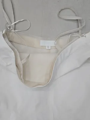 Zara Ivory Midi Dress With Straight Neckline And Sheer Hem Size L thumbnail 8