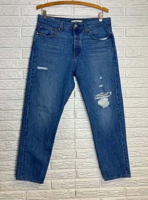 Levi's wedgie jeans distressed‎ 100% cotton trendy boho retro women's size 31 thumbnail 1