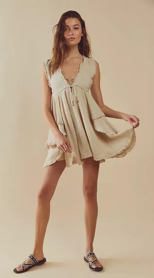 Free People Antionette Dress in Sand Dollar thumbnail 1