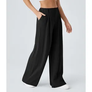Halara Wide Leg Flowy Solid Palazzo Casual Linen Feel Pants Black XL thumbnail 6