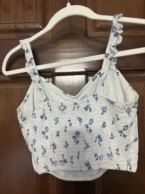 Blue Floral Smocked Crop Top Tank thumbnail 2