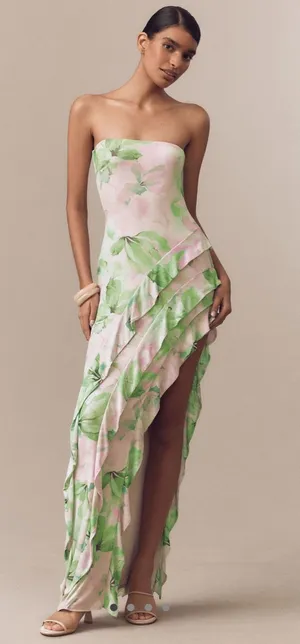 Anthropologie AFRM Siobhan Strapless Dress - Pink & Green Floral thumbnail 1