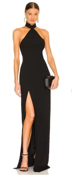 Amanda Uprichard Queen Halter Maxi Gown In Black thumbnail 1