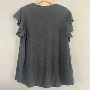 NWT PrinStory Gray T-Shirt Ruffle Sleeve Casual Neutral XXL thumbnail 4
