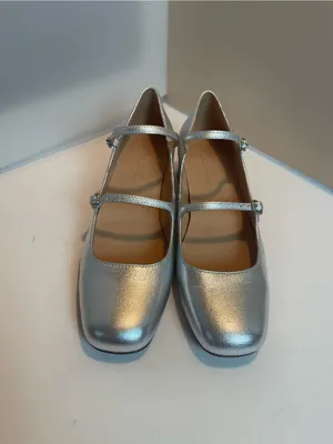 Madewell Silver Metallic Leather Double Strap Nettie Heeled Mary Jane Shoes 8.5 thumbnail 6