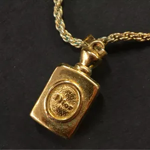 Christian Dior gold perfume bottle necklace with Dior logo thumbnail 2