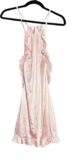 Lucy in the Sky Los Angeles Ruffle Halter Dress Pink Sz Small Lingerie Tie Back‎ thumbnail 1