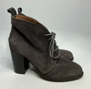 Seychelles Anthropologie Brand gray suede leather heel lace up‎ booties size 9.5 thumbnail 1