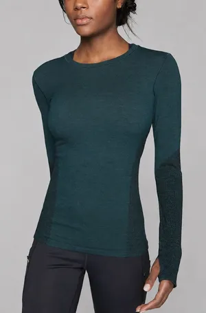 Athleta RemarkaWool Crewneck Top Women's S Long Sleeve Shirt Green Ski Gorpcore thumbnail 1