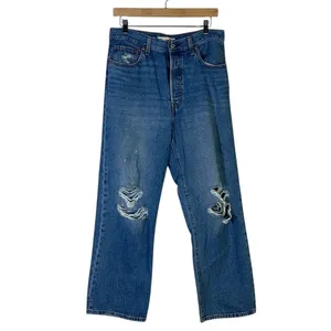 Levi's Ribcage Straight Ankle Jeans Medium Wash High Rise Distressed Size 30 thumbnail 2