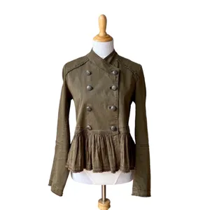 Free People Peplum Military Olive Green Ruffled Hem Double Breasted Jacket XS thumbnail 6