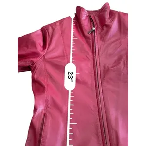 Siena Women's Red Leather Jacket Small Zip Front Moto Biker Coat Lined Slim thumbnail 9