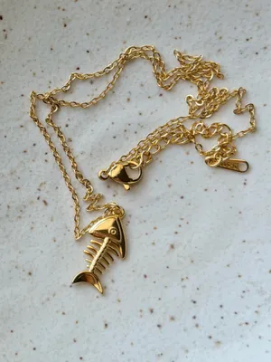 Handmade gold tone stainless steel fish necklace 🐟🌀 thumbnail 5