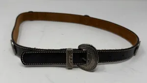 Western Concho Belt Leather Black Silver Engraved Buckle Women M-L thumbnail 1
