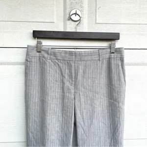 Ann Taylor Womens Pants Career Gray White Pinstripe Linen Blend 8 thumbnail 4