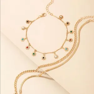🌻Bohemian Summer Flower Charm gold anklets set🌻 thumbnail 3
