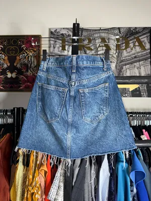 Reformation Nina Denim Mini Skirt High Rise Frayed Hem Blue Wash Womens 25 EUC thumbnail 9