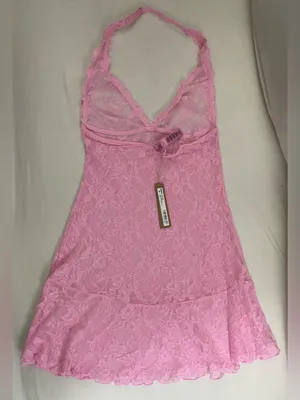 SKIMS Stretch Lace Halter Slip Chemise Dress Cotton Candy Pink Size XS thumbnail 4