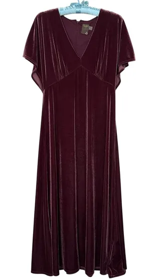 Taylor Sz 10 Midi Dress womens Purple Plum Velvet Empire Waist Flutter Sleeves thumbnail 1