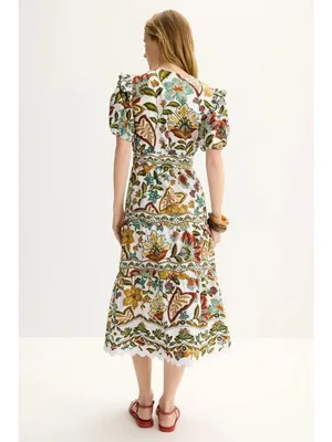 FARM Rio Botanicals Belted Midi Dress in Small Womens Cotton Poplin Floral thumbnail 4