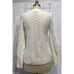 Gap Womens Pointelle Knit Pullover Sweater Crew Neck Ivory Long Sleeve Top M thumbnail 2