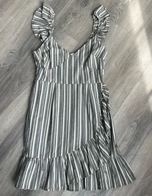 Altar'd State Green Striped Ruffle Sleeveless Mini Dress, Size M thumbnail 1