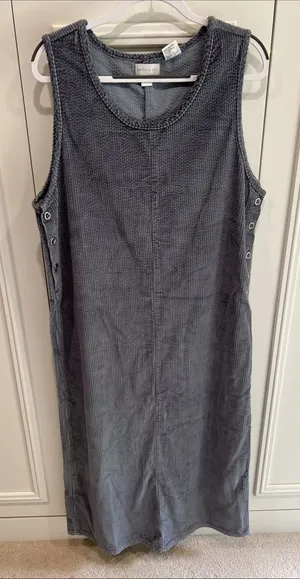 Northern Isles Wide‎ Wale Corduroy Sleeveless Maxi Dress Gray Modest Minimalist thumbnail 1