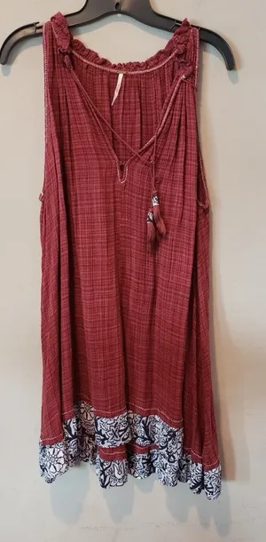 FP Movement by Free People Red Tank Top with Patterned Hem thumbnail 1