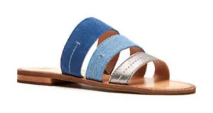 Frye and Co Womens Evie Slip On Sandals Flat Slide 3 Straps Casual Blue Size 6 M thumbnail 1