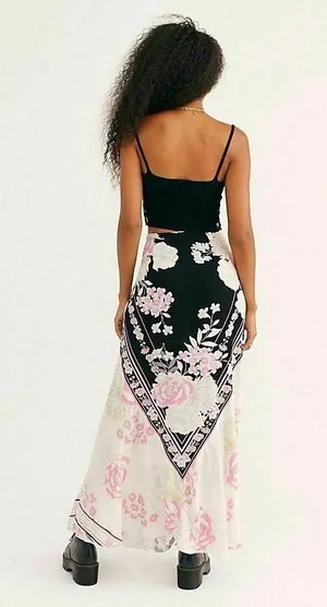 Free People‎ Bali After Hours Floral Maxi Skirt Black Pink Rose Print Size Small thumbnail 2