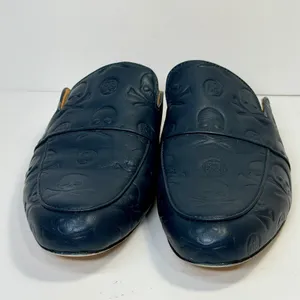 G/FORE Skull & T's Embossed Leather Mules Womens 7.5 Blue Preppy Gothic Twilight thumbnail 12