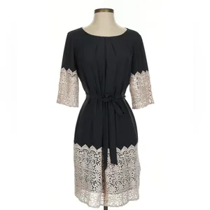 Gianni Bini Black Lace Trim Belted Dress Romantic Chic Feminine Aesthetic Small‎ thumbnail 2
