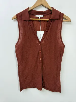 FRAME Women’s Mesh Lace Sleeveless Polo size L thumbnail 3