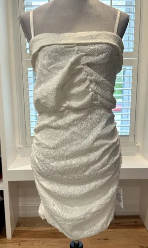 ASOS Women's White Strappy Textured Sleeveless Mini Dress Ruched 6 NWT thumbnail 1