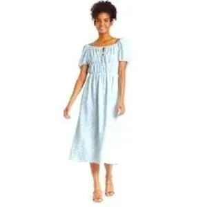 Who What Wear Milkmaid Dress Women XXL Blue Floral Boho Romantic Coastal Prairie thumbnail 2