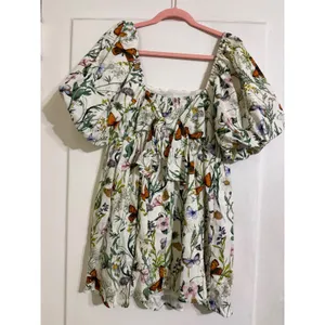 Avec Les Filles Butterfly Botanical Puff Sleeve Mini Dress White Size M NEW thumbnail 3