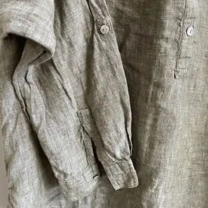 Jones New York Linen Tunic Women Large Olive Green Coastal Boho Henley Roll Tab‎ thumbnail 5