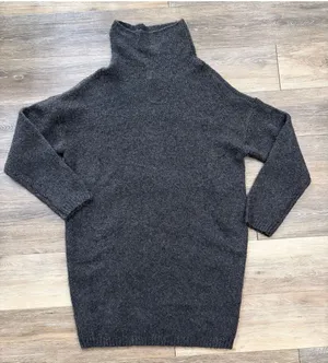 Aerie Womens Turtleneck Sweater Dress Charcoal Gray Oversized Cozy Knit Small thumbnail 1