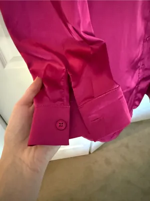 12th Tribe Hot Pink Satin Shiny Shirt Dress Button Down Collared Mini Large thumbnail 3