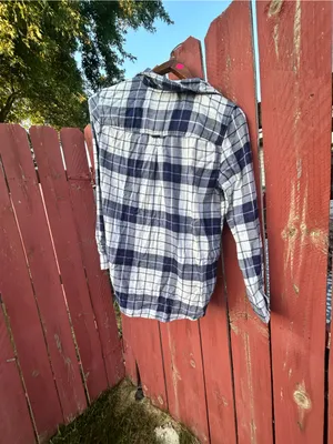 American Eagle Boyfriend fit Blue and White Plaid Button-Up Shirt - size large thumbnail 10